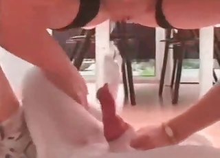 Bleached zoophile is trying to ride a doggy jizz-shotgun